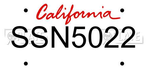 SSN5022 California License Plate