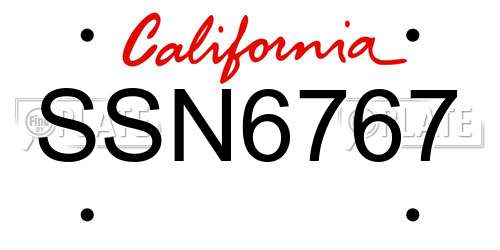 SSN6767 California License Plate