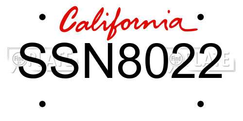 SSN8022 California License Plate