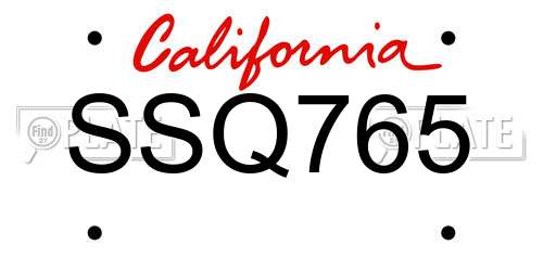 SSQ765 California License Plate