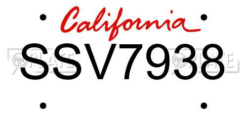 SSV7938 California License Plate