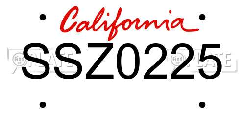SSZ0225 California License Plate