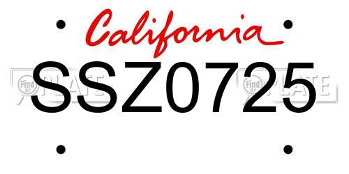 SSZ0725 California License Plate