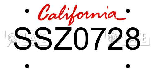 SSZ0728 California License Plate