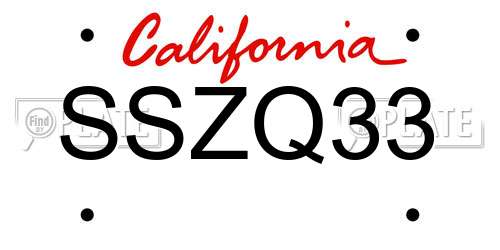 SSZQ33 California License Plate