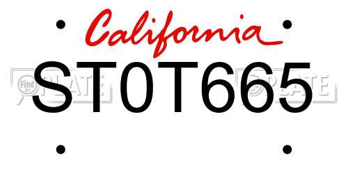 ST0T665 California License Plate