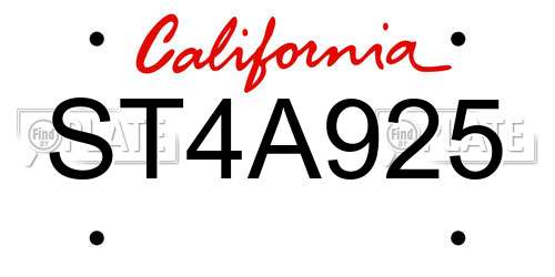 ST4A925 California License Plate