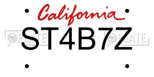 ST4B7Z California License Plate