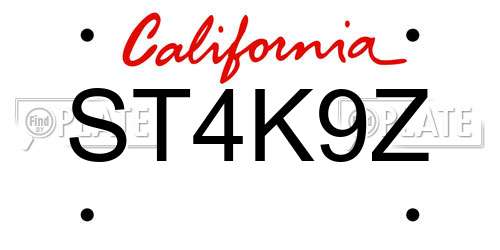 ST4K9Z California License Plate
