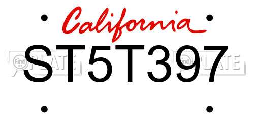 ST5T397 California License Plate