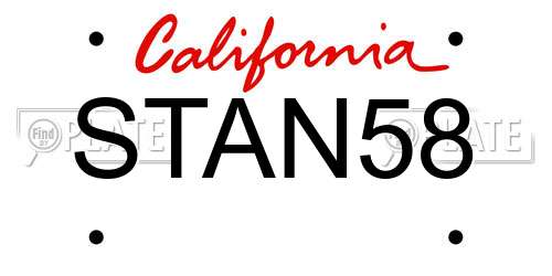 STAN58 California License Plate