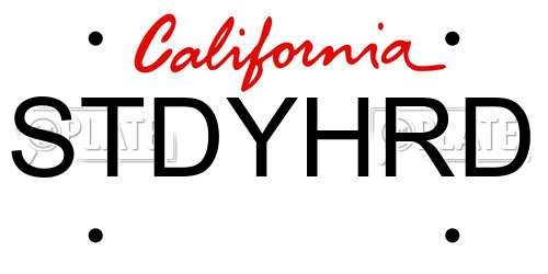 STDYHRD California License Plate