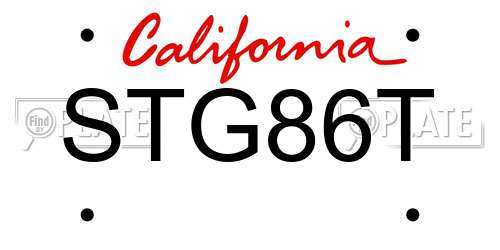 STG86T California License Plate