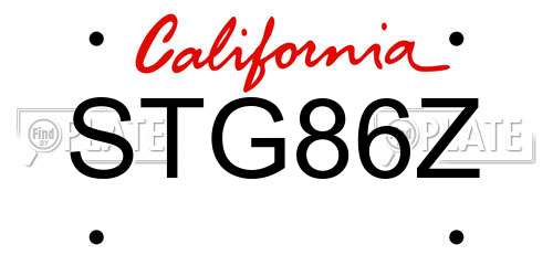 STG86Z California License Plate