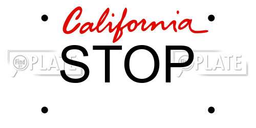 STOP California License Plate