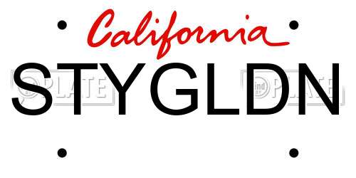 STYGLDN California License Plate