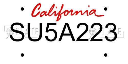 SU5A223 California License Plate