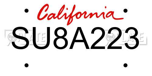 SU8A223 California License Plate