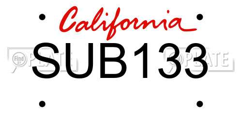 SUB133 California License Plate
