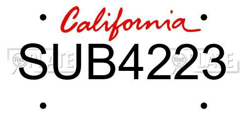 SUB4223 California License Plate