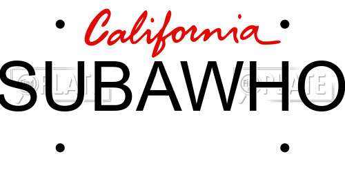 SUBAWHO California License Plate