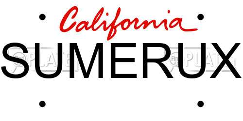 SUMERUX California License Plate