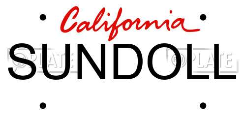 SUNDOLL California License Plate