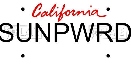 SUNPWRD California License Plate