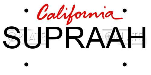 SUPRAAH California License Plate