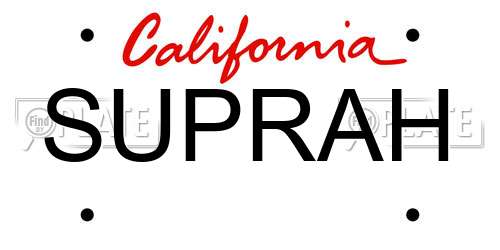 SUPRAH California License Plate
