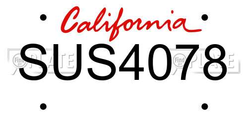 SUS4078 California License Plate