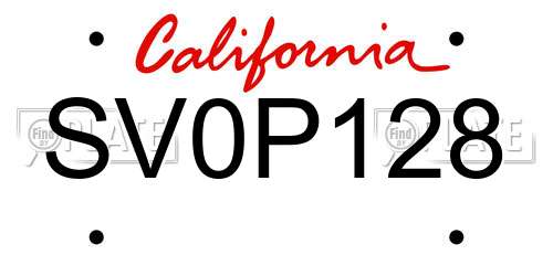 SV0P128 California License Plate