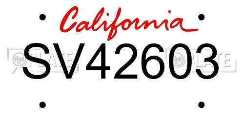 SV42603 California License Plate
