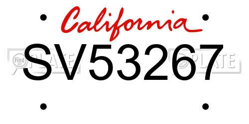 SV53267 California License Plate