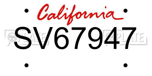 SV67947 California License Plate