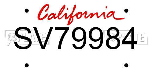 SV79984 California License Plate