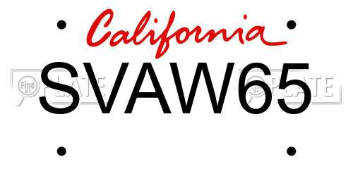 SVAW65 California License Plate