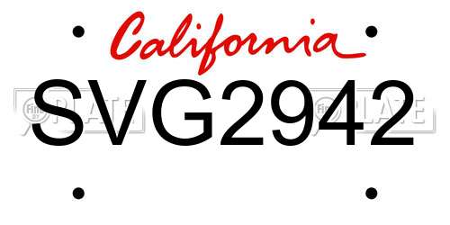 SVG2942 California License Plate