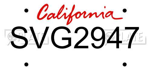 SVG2947 California License Plate