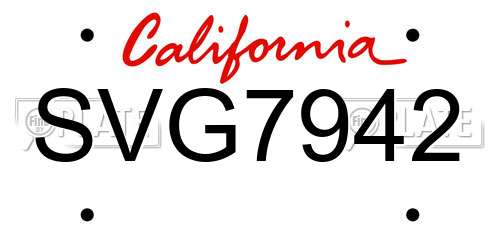 SVG7942 California License Plate