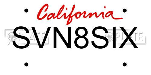 SVN8SIX California License Plate