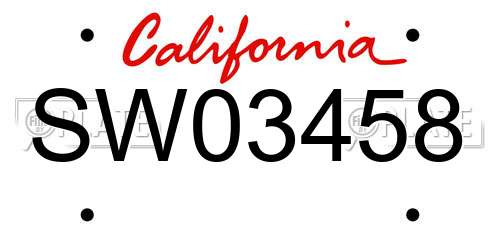 SW03458 California License Plate