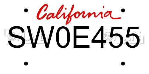 SW0E455 California License Plate