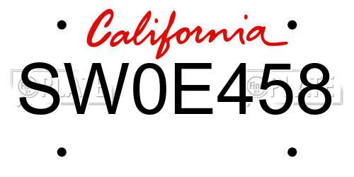 SW0E458 California License Plate