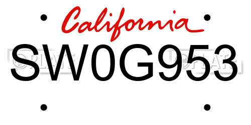 SW0G953 California License Plate