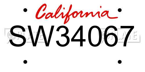 SW34067 California License Plate