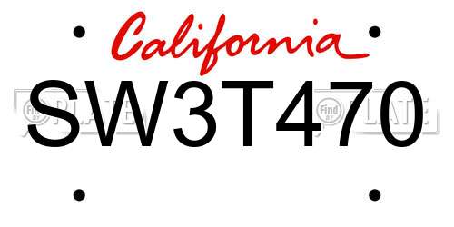 SW3T470 California License Plate