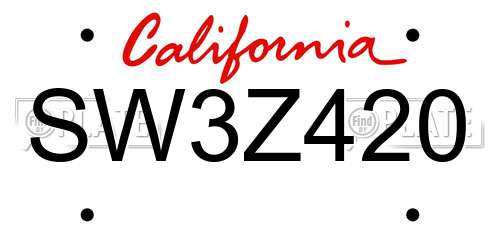 SW3Z420 California License Plate