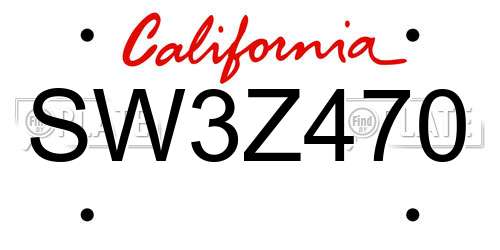 SW3Z470 California License Plate