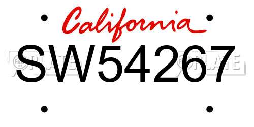 SW54267 California License Plate